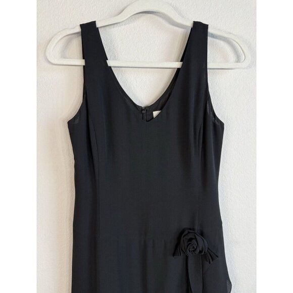 Ann Taylor LOFT Little Black Dress Size 2 Flower Applique Ruffled Tiered Hem - Picture 3 of 13